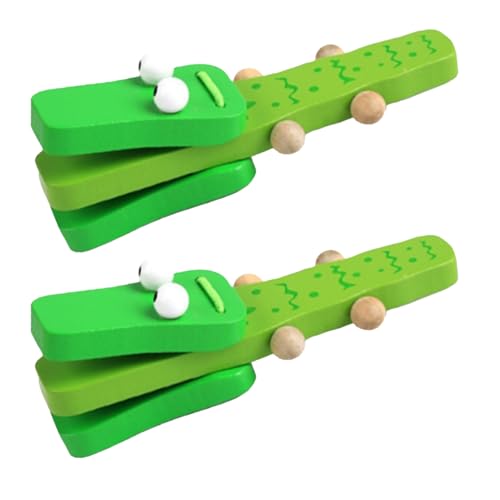 2pcs hölzerne Krokodile Castanet, hölzerne Castanet -Klapper, Cartoon Wood Crocodile Castanets, Kinder Castanets, Musik entzückender Langgriffe für frühes Lernen für Bildungsrasselspiele von Generisch