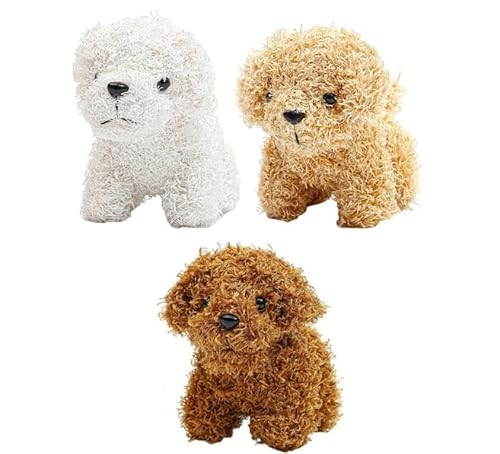 3 Kleine Kuscheltiere 12cm Süßes Hündchen-Plüsch-Stofftier Mit Schlüsselanhänger Cuddly Toy Für Partygeschenke, Kindergarten Ostern Deko (Braun+Weiß+Hellbraun) von Generisch