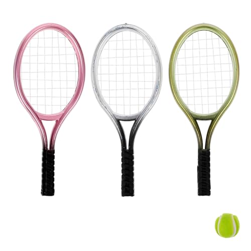 ​​​​3 Sets Mini-Tennisdekoration – Enthält winzige Schläger und Bälle für Puppenhäuser, Kuchen, Schlüsselanhänger und Foto-Requisiten, perfekte Sportthemen-Miniaturen für Dekoration oder Souvenirs von Generisch