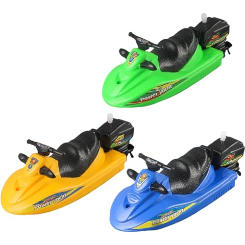 3 Stück Badewanne Boot Spielzeug Motorboot Yacht Schnellboot Schwimmendes Kunststoff Wasserspielzeug für Kleinkinder Junge Mädchen Zufällige Farben Grün Gelb Blau Familienfreundliches Badespaß Set von Generisch