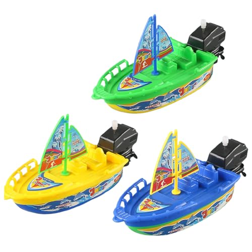 3 Stück Badewanne Boot Spielzeug Motorboot Yacht Schnellboot Schwimmendes Kunststoff Wasserspielzeug für Kleinkinder Junge Mädchen Zufällige Farben Grün Gelb Blau Familienfreundliches Badespaß Set von Generisch