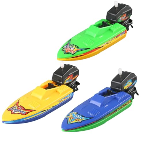 3 Stück Badewanne Boot Spielzeug Motorboot Yacht Schnellboot Schwimmendes Kunststoff Wasserspielzeug für Kleinkinder Junge Mädchen Zufällige Farben Grün Gelb Blau Familienfreundliches Badespaß Set von Generisch