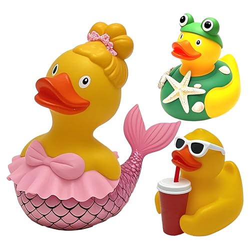 3 Stück Gummiente Badewannenspielzeug, Meerjungfrau Badeente Lustig, Quietscheente Badespielzeug Baby Ab 1 Jahr von Generisch