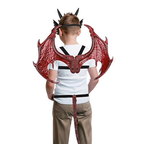 3 Stücke Kinder Halloween Kostüm Set Kinder Halloween Dragon Set Gesichtsabdeckungen Wings Tail, Halloween Drachen Cosplay Set - Tragbares Drachen Realistisches Flügelschwanz (D) von Generisch