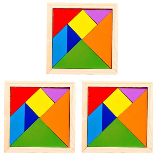 3 Stücke hölzerne Tangram Puzzle Hirnteaser, lustiges hölzerne -Puzzle für Kinder, kreatives farbenfrohes pädagogisches Tangram -Spiel, tragbares interaktives Lernspielzeug für Kinder von Generisch
