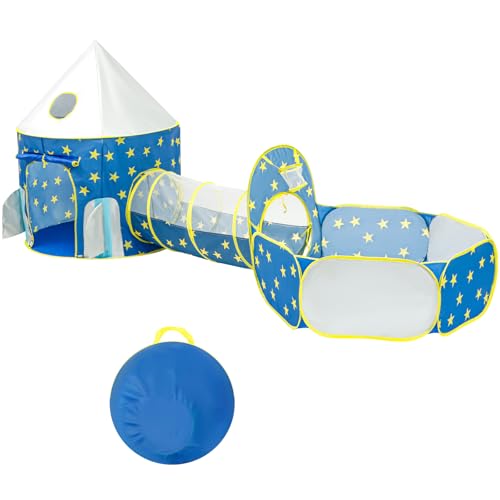 3 in 1 Kinder Spielzelt mit Tunnel, Pop-Up Kinderzelt mit Krabbel Tunnel, Krabbeltunnel mit Zelt Großes Gartenspielhauszelt Faltbar Spiel Haus für Kleinkinder Garten Camping(Blau) von Generisch