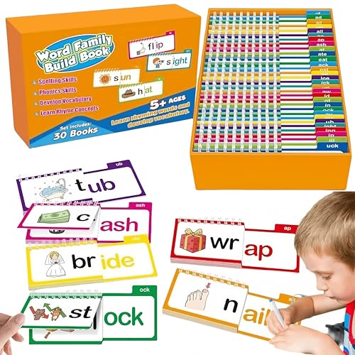 30 Daumenkinos zum Lesen und Reimen, ABC-Wortspiele und Aktivitäten zum Vorlesen, Buch zum Aufbau von Wortfamilien, Lernkarten für Wortfamilien, Verwendung im Klassenzimmer und zu Hause (1STÜCK) von Generisch