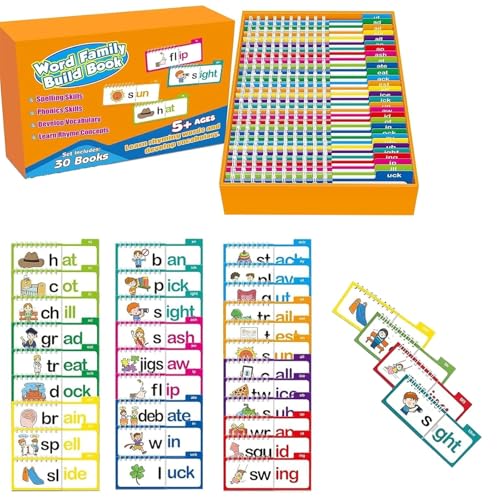 30 Flip Books zum Lesen und Reimen, Word Families Flash Cards, ABC Vocabulary Interactive Reading Activity Book, Spiele, Ideal zum Üben von Gedächtnis, Familieninteraktion(1Stück) von Generisch