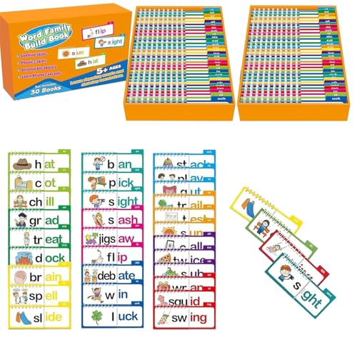 30 Flip Books zum Lesen und Reimen, Word Families Flash Cards, ABC Vocabulary Interactive Reading Activity Book, Spiele, Ideal zum Üben von Gedächtnis, Familieninteraktion(2 STÜCKE) von Generisch