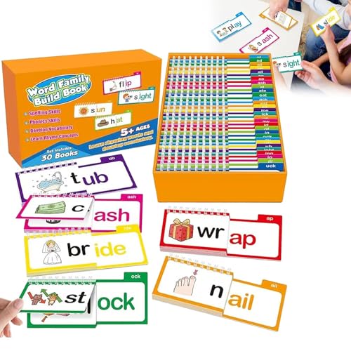 30 Lese- Und Reim-Flip-Books, Wortfamilien-Flip-Books, ABC-Vokabel-Flash-Karten, Lese-Lernspiele, Wortschatz-Flash-Karten Werkzeug (1pcs) von Generisch