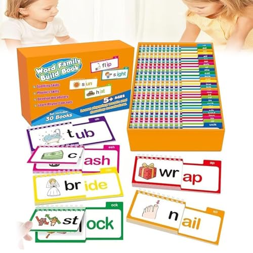 30 Lese- Und Reim-Flip-Bücher, Wortfamilien-Flip-Bücher, ABC-Wortschatz-Flash-Karten, Buchstaben-Laut-Flash-Karten, Pädagogische Lese-Spiele, Lese-Spiele, Für Frühe Lerner (1pcs) von Generisch