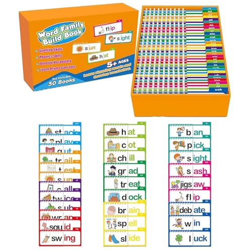 30 Lese- und Reim-Daumenbücher, Wortfamilien-Laut-Karteikarten, ABC-Vokabelkarten, Leselernkarten mit Lauten, Lernspiele zum Lesenlernen von Generisch