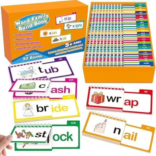 30 Lese- und Reim-Flip-Bücher, Wortfamilie, Klappbücher, ABC, Vokabelkarteikarten, Sichtwörter, Lernspiele, Lernspiele für Kleinkinder und Vorschüler von Generisch
