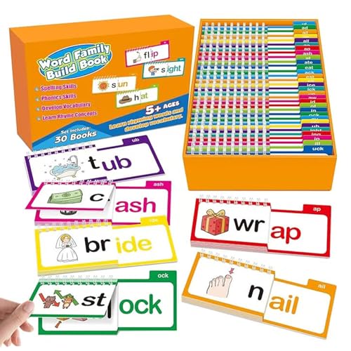 30 Lese- und Reim-Flip-Bücher, Wortfamilien-Flip-Bücher, Familienvokabel-Flashkarten, Sichtwörter, Lernspiele für Kinder, interaktives phonetisches Lernen 30 Lese- und Reim-Flip-Bücher, Wortfamilien-Flip-Bücher, Familienvokabel-Flashkarten, Sichtwörter, Lernspiele für Kinder, interaktives phonetisches Lernen von Generisch