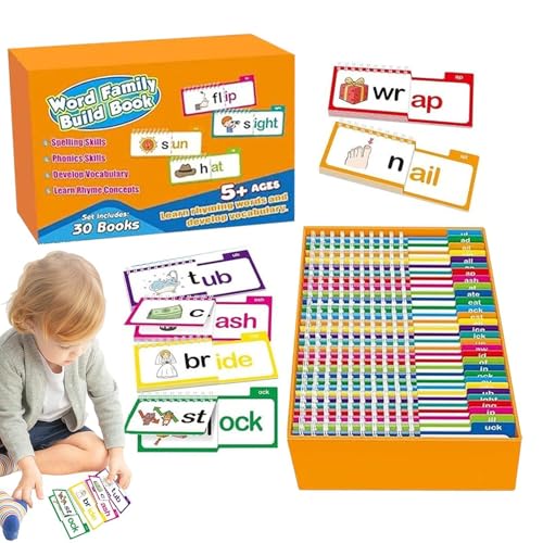 30 Lesen und Reimflip -Bücher, Word Family F-Lip Activity Book, Wort Familienbrief Sounds Build Book Set, Sichtwörter Flash -Karten Spiel von Generisch