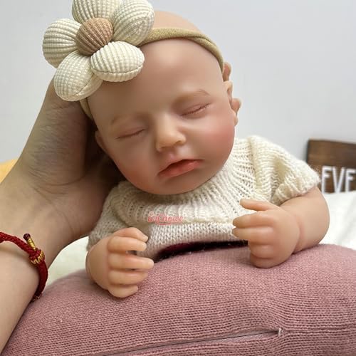 30 cm handgefertigte, realistische Reborn-Babypuppe aus Silikon mit offenem Mund – bewegliche Gliedmaßen, Neugeborene (geschlossene Augen) von Generisch