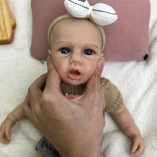 30 cm handgefertigte, realistische Reborn-Babypuppe aus Silikon mit offenem Mund – bewegliche Gliedmaßen, Neugeborene (offene Augen) von Generisch