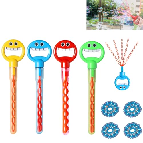 32-Hole Five-Claw Bubble Wand, 5 Claw Smiley Bubble Stick, Bubble Claw Wand, Smiley Face Bubble Claw Wand, 5 Claw Bubble Wand, Bubble Machine for Summer Outdoors with Bubble Liquid (4Pcs) von Generisch