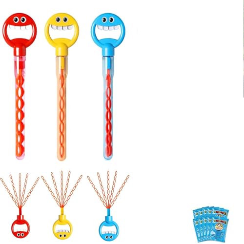 32-Hole Five-Claw Bubble Wand, Magical 5-Claw Smiley Bubble Stick for Party Favors, Birthday, Easter, Graduation, Bubble Theme Party (Red + Yellow + Blue) von Generisch
