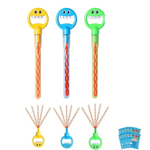 32-Hole Five-Claw Bubble Wand, Magical 5-Claw Smiley Bubble Stick for Party Favors, Birthday, Easter, Graduation, Bubble Theme Party (Yellow + Blue + Green) von Generisch