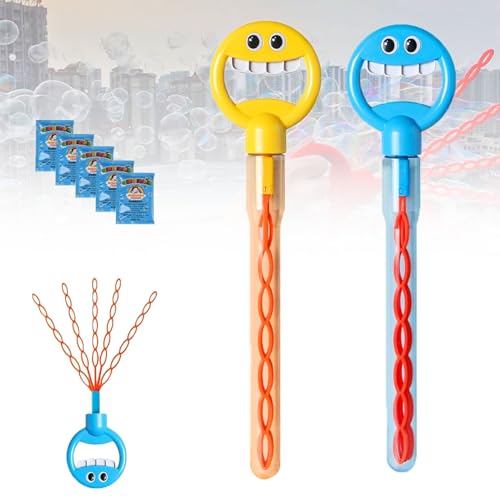 32-Hole Smiling Face Bubble Wand, Magical 5 Claw Smiley Bubble Stick with 5 Bubbles Refill, Bubble Sticks for Kids Handheld Blower for Summer Party Favor Outdoors Activity (CC) von Generisch