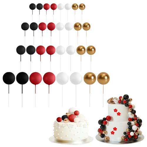 32 Stück Kugel-Kuchenaufsätze, bunte Kugel-Kuchendekoration, kugelförmige Cupcake-Einsatz, Kuchendekoration für Geburtstagsparty, Hochzeit, Dekoration (D) von Generisch
