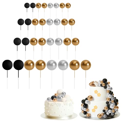 32 Stück Kugel-Kuchenaufsätze, bunte Kugel-Kuchendekoration, kugelförmige Cupcake-Einsatz, Kuchendekoration für Geburtstagsparty, Hochzeitsdekoration (A) von Generisch