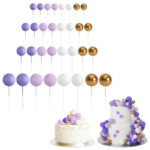 32 Stück Kugel-Kuchenaufsätze, bunte Kugel-Kuchendekoration, kugelförmige Cupcake-Einsatz, Kuchendekoration für Geburtstagsparty, Hochzeitsdekoration (B) von Generisch