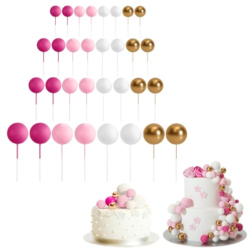 32 Stück Kugel-Kuchenaufsätze, bunte Kugel-Kuchendekoration, kugelförmiger Cupcake-Einsatz, Kuchenaufsatz für Geburtstagsparty, Hochzeitsdekoration (F) von Generisch