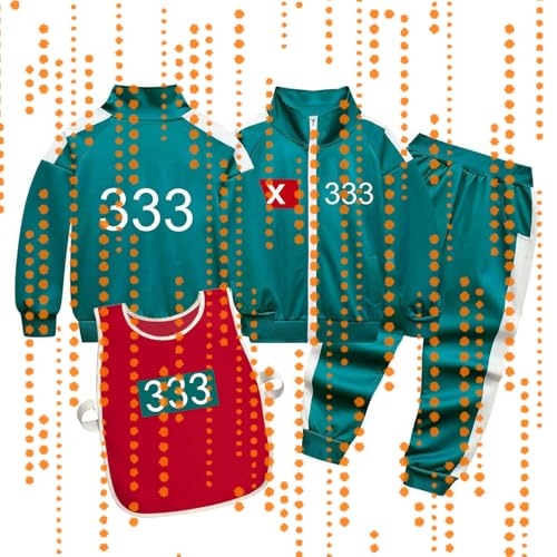 333 Squid Koreanisch Game Kostüme 2-Teilige Sets Halloween Kostüm Jogger mit Jacken Korean Tracksuits for Cosplay Costumes 4-5 Years 333 Squid Koreanisch Game Kostüme 2-Teilige Sets Halloween Kostüm Jogger mit Jacken Korean Tracksuits for Cosplay Costumes 4-5 Years von Generisch