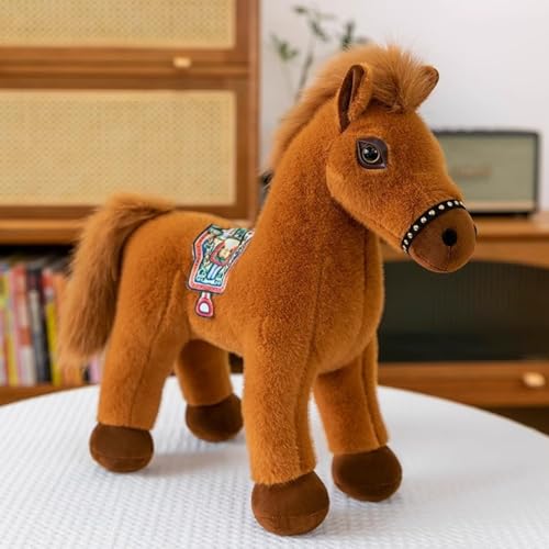 35cm Plüschtier Pferd Lebensecht Stehend Pferd Plüsch Spielzeug Simulation Kuscheltier Pferd Pony Kuscheltier Geschenk für Kinder Jungen Mädchen (Braun) von Generisch