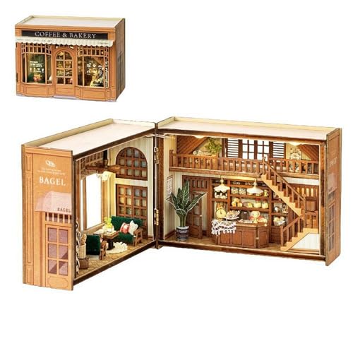 3D-Cottage im europäischen Stil – 1:32 geöffneter und geschlossener Mini-Würfel, Holzhausbuch, Nook, kreativer Raum für Kinder, Teenager, Erwachsene (Kaffeebäckerei) von Generisch
