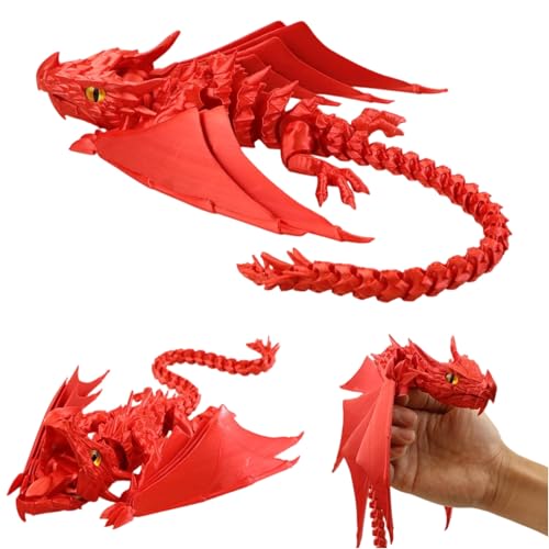 3D Gedruckter Drache mit Beweglichen Gelenken und Realistischen Handgefertigten Augen - Flexibles Drachen Spielzeug für Home Decor, Bürodekoration und Fantasie-Sammler (F) von Generisch