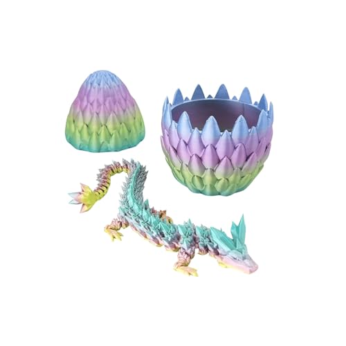 3D Gedrucktes Drachenei Geheimnisvolle Drachen Spielzeug mit Drache Realistische Beweglicher Voll Beweglicher Drache mit Dracheneiern, Kristall Drache im Ei Drachen Figuren für Häuser Büro (E) von Generisch