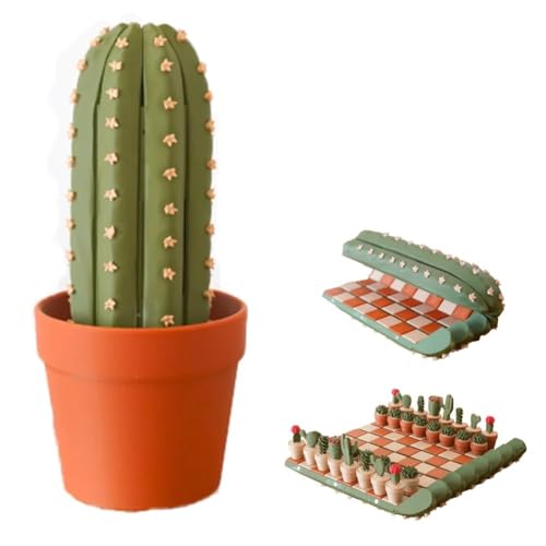 3D Gedrucktes Kaktus-Schachspiel mit Rollbarem Schachbrett, Tragbares Schachset mit Sukkulenten-Design, Dekoratives Reiseschachspiel, Für Pflanzenliebhaber und kreative Köpfe von Generisch