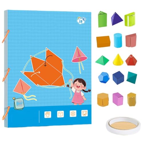 3D-Geometrie-Lernbuch mit Zugschnur, 3D-Geometrie-Lernbuch mit geometrischen Körpermodellen (9/12/15), Volumen- und Oberflächenformeln, geflochtenes Seildesign (15 Modelle) von Generisch
