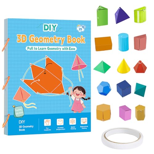 3D Geometrie Mathematik Lernbuch | Ziehfaden 3D Geometrische Formen Spielzeug Mathebuch,Interaktives Lernspiel Für Schüler Jugendliche Homeschool Einsteiger Vorschulkinder Reise Gruppenarbeit von Generisch