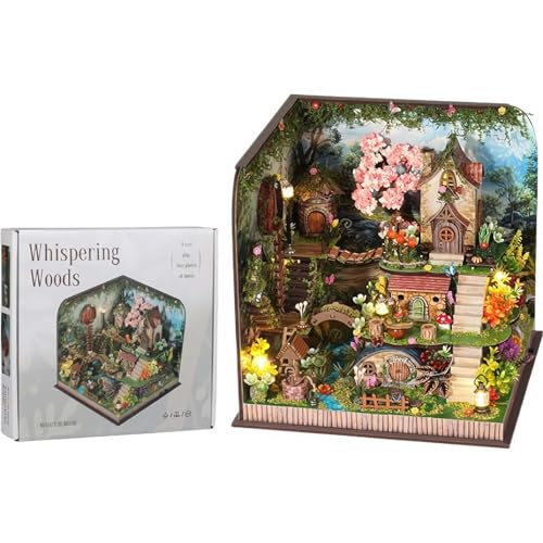 3D Holz DIY Book Nook Kit - Miniatur-Puppenhaus mit LED-Lichtern, Waldsprache, geheimes Realm-Thema für Erwachsene & Jugendliche, Heimdekoration von Generisch