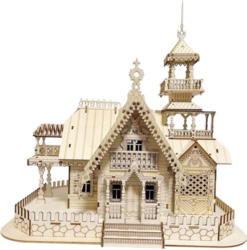 3D Holz Landvilla Puzzle, 37.6 cm × 29.0 cm × 39.1 cm Gebäudemodell mit Brain Teaser Design, DIY Blockhütte Haus Kit für Erwachsene, ideal für Schreibtischanzeige, kreatives Projekt von Generisch