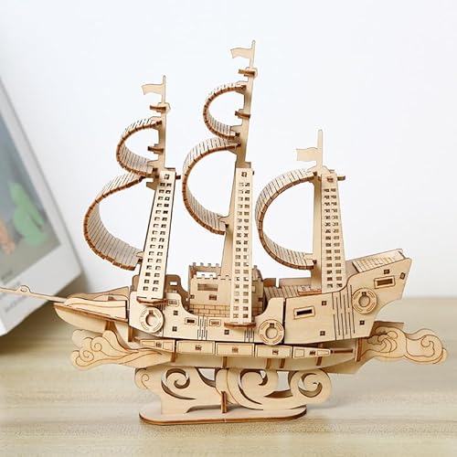 3D Holz Puzzle Modle Kit mit LED Licht, Einzigartiges Kunsthandwerk, Holz Mechanische Konstruktion Set, Hand Laterne,Ideal für Geburtstag Weihnachten (Hand Laterne) (Segelschiff) von Generisch
