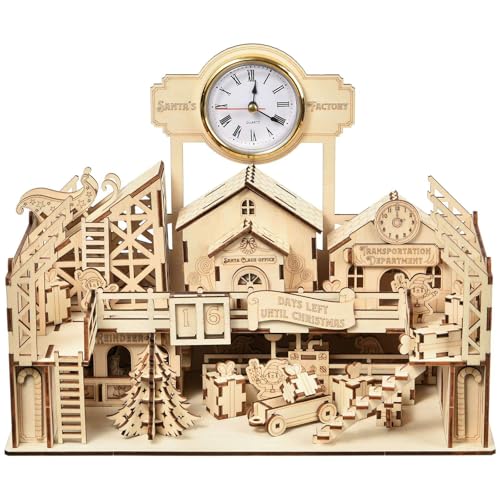 3D Holz Puzzle Modle Kit mit LED Licht, Einzigartiges Kunsthandwerk, Holz Mechanische Konstruktion Set, Hand Laterne,Ideal für Geburtstag Weihnachten (Hand Laterne) (Weihnachtsfabrik) von Generisch