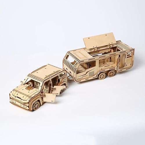 3D Holz Puzzle Modle Kit mit LED Licht, Einzigartiges Kunsthandwerk, Holz Mechanische Konstruktion Set, Hand Laterne,Ideal für Geburtstag Weihnachten (Hand Laterne) (Wohnwagen) von Generisch