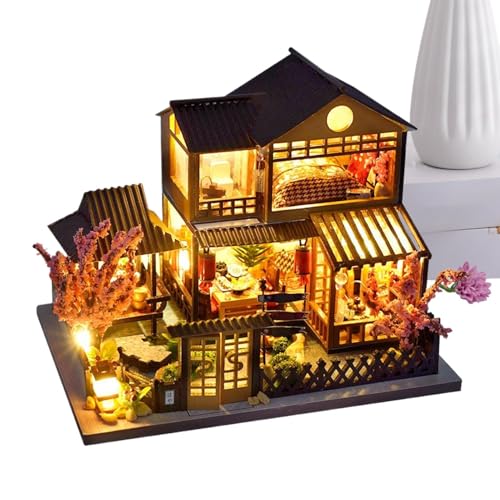3D -Holzrätsel Für Erwachsene, Hausminiatur -Kits Für Erwachsene | Villa -Bausteine Mit LED Light Craft Realistic Für Bibliotheks Männer Kinder Heimat, Pädagogisches Und Gehirnstimulierendes Handgefer von Generisch