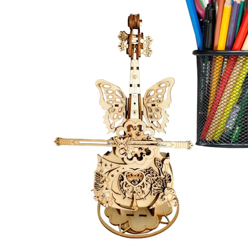 3D -Holzrätsel Für Kinder Und Erwachsene - Modell Zum Erstellen Von Modellkit | Music Box Violine Holz - Handgefertigtes Baukit Mit Schmetterlingen Für Mädchen Und von Generisch