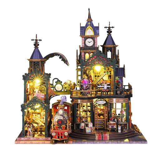 3D Holzschienen-Stadtmodell für Erwachsene zu Bauen, DIY Miniatur-Haus Montage-Modell-Bausatz, Geschenk für DIY-Enthusiasten/Kunstliebhaber Leser, Zimmer Desktop-Dekor von Generisch