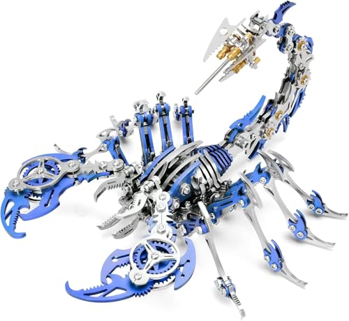 3D Metal Puzzles for Adults, DIY Assembly Kit to Build, Scorpion Model Kit 454 PCS Mechanical Steampunk Animal Model, 3D Jigsaw Puzzle Desk Ornament Kit Craft Toys (Blau-Silber) von Generisch