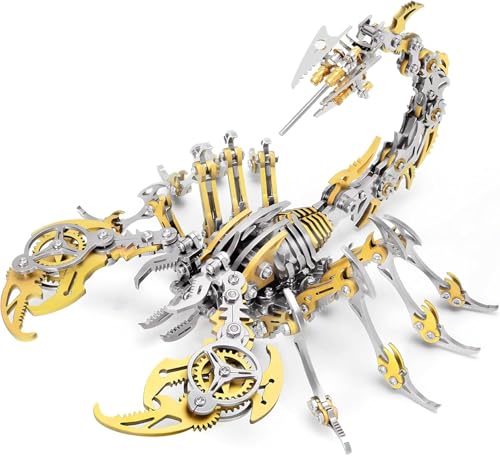 3D Metal Puzzles for Adults, DIY Assembly Kit to Build, Scorpion Model Kit 454 PCS Mechanical Steampunk Animal Model, 3D Jigsaw Puzzle Desk Ornament Kit Craft Toys (Gold-Silber) von Generisch