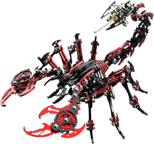 3D Metal Puzzles for Adults, DIY Assembly Kit to Build, Scorpion Model Kit 454 PCS Mechanical Steampunk Animal Model, 3D Jigsaw Puzzle Desk Ornament Kit Craft Toys (Rot-Schwarz) von Generisch