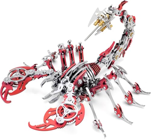 3D Metal Puzzles for Adults, DIY Assembly Kit to Build, Scorpion Model Kit 454 PCS Mechanical Steampunk Animal Model, 3D Jigsaw Puzzle Desk Ornament Kit Craft Toys (Rot-Silber) von Generisch
