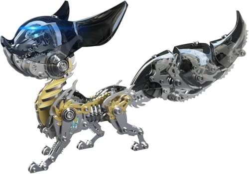 3D-Metallpuzzles für Erwachsene, 339 Teile Farbiges DIY 3D Mechanisches Fuchs-Metallmodell-Bauset mit Beleuchtung, Desktop-Modellbausatz mit Werkzeug, Spielzeug für Jugendliche (rot) von Generisch
